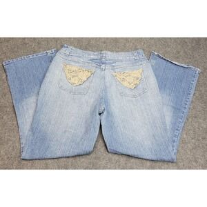 LA Blues Jeans Womens 16 Blue Lace Studded Pocket Streetwear Bootcut Leg Boho